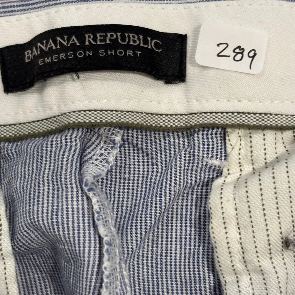 Banana Republic Emerson Shorts Mens 36 Blue White Striped Linen Blend Flat Front
